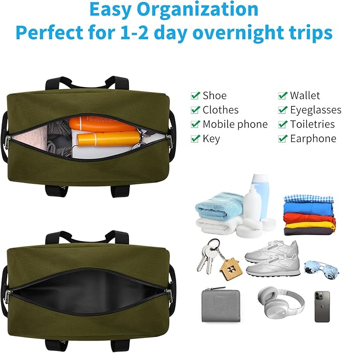 Small Gym Bag 14 inch lightweight Carry On Mini Duffel Bag for Travel Sport - Olive Green