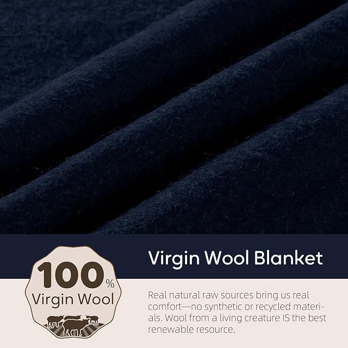 100% Wool Blanket, 62" x 86", Warm, Thick, Washable, Military Wool Blanket, Great for Camping, Outdoors, Sporting Events, Survival Kits
