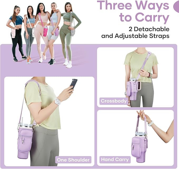 linmaya Water Bottle Carrier Bag for Stanley Cup 40/30oz with Phone Holder Pockets,Neoprene Water Bottle Cross-body Bag with Adjustable Shoulder & Hand Strap Stanley Cup Accessories