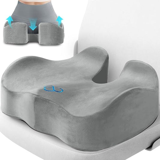 Seat Cushion, Chair Cushions, Office Chair Cushions, Anti-Slip Bottom & Removable Cover Tailbone Pain Relief Cushion, Memory Foam Seat Cushion, 5.28 in Thick (Light Grey)