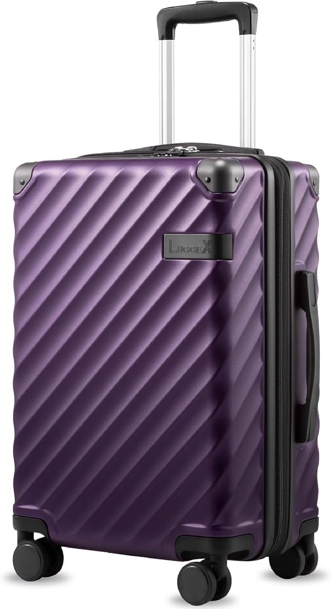 LUGGEX Carry On Luggage 22x14x9 Airline Approved, KVC Expandable Polycarbonate Hard Shell Suitcase for Travelling (EX-Core, Purple, 20 Inch, 40L-44L)