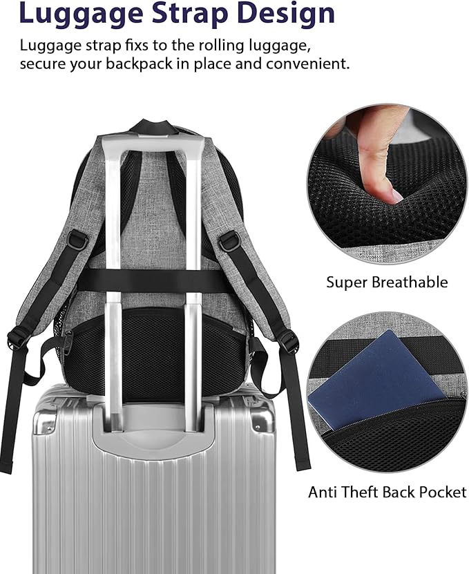 MATEIN 17 Inch Work Backpack for Men Women, Water Resistant Practical Travel Laptop Backpack with Anti Theft Pocket, Casual College Daypack Laptop Compartment TSA Friendly, Grey Black
