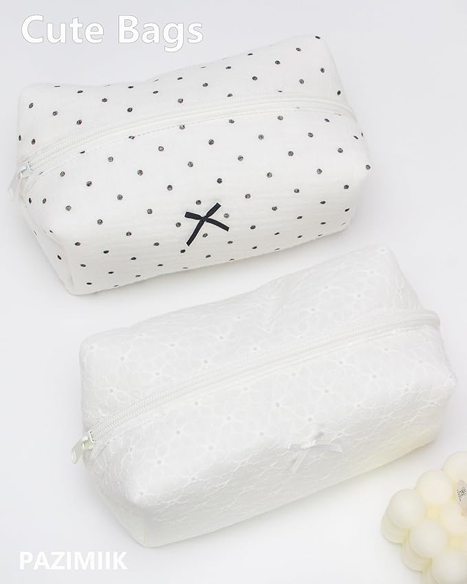 PAZIMIIK Cozy Makeup Bag Small Aesthetic Travel Zipper Cosmetic Pouch for Women Make Up Beauty Accessories Brushes,Embroidery Flower