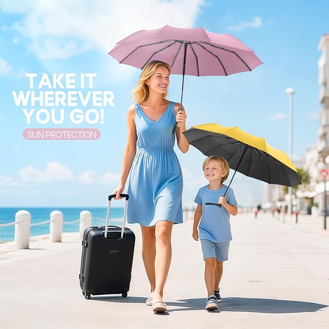 Travel Compact Umbrella, Folding Travel Umbrella for Rain and Shine Small, Windproof Automatic Open/Close, Portable Umbrellas