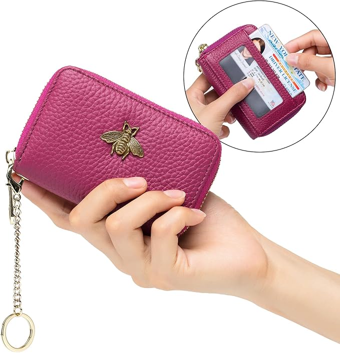 imeetu RFID Credit Card Holder, Small Leather Zipper Card Case Wallet for Women