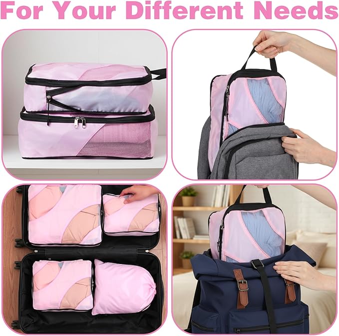 6 Set Compression Packing Cubes, Expandable Large Packing Cubes for Suitcases and Backpack, Compression Suitcase Organizers with Shoe Bag for Travel