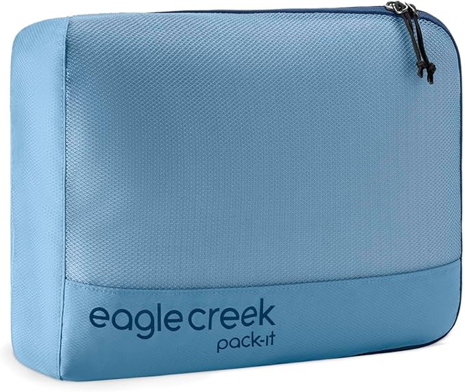 Eagle Creek Pack-It Reveal Cube - Lightweight Packing Cubes for Optimizing Luggage Space - Easy to Carry - Translucent Fabric - Water-Resistant - Easy Grab Zipper - Medium - Blue Dawn