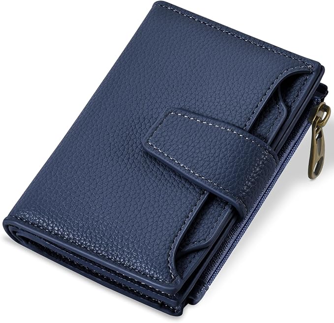 Airkit Small Wallet Women RFID Blocking Soft Leather Bifold Compact Card Holder Wallet for Women with Zipper Coin Pocket 4 ID Window