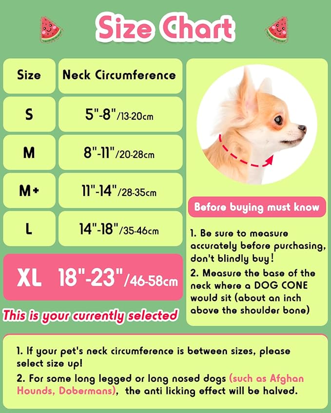 Inflatable Dog Pillow Cone Collar After Surgery, Donut Soft Neck Cone for Golden Retriever & German Shepherd Extra Large Dogs, etc, Recovery E Collar to Stop Licking Watermelon