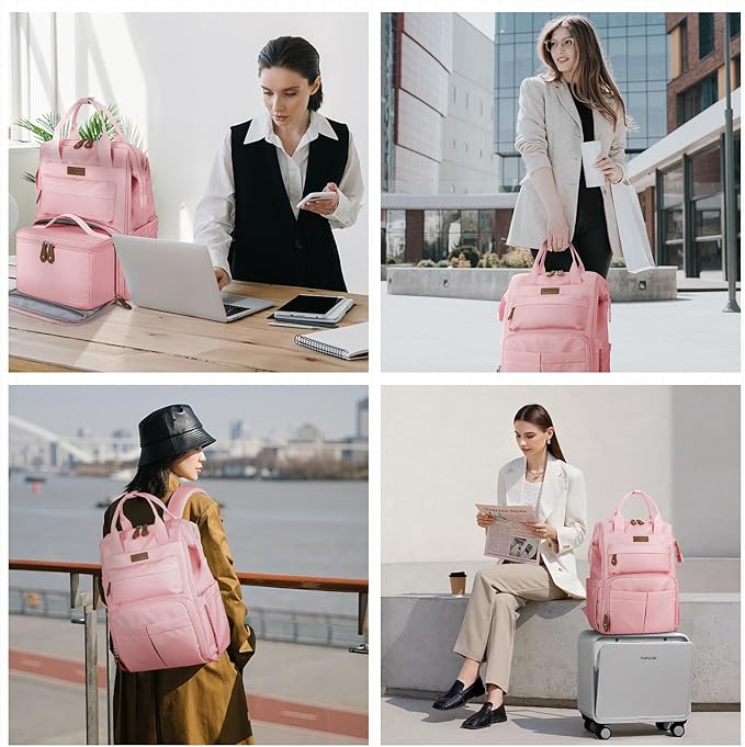Maelstrom Travel Backpack for Women Men,Laptop Backpack Fits 15.6-17.3 Inch Laptop, Nurse/Work Bag with Insulated Lunch Box (Pink)
