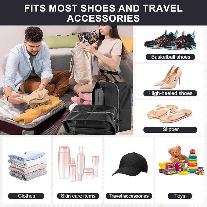 Shoe Bags for Travel, 6 Pack Extra Durable Travel Shoe Bags for Storage and Packing, Reusable Water-proof Shoe Bag with Smooth Zipper, Portable Travel Essentials