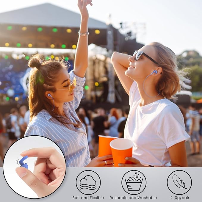 2 Pairs of Earplugs for Sleeping,Reusable Hearing Protection Ear Plugs with 8 Pairs Ear Tips & One Connector Cord,Soft Earplugs for Noise Reduction,Concert,Musician & Work - 25dB-30dB