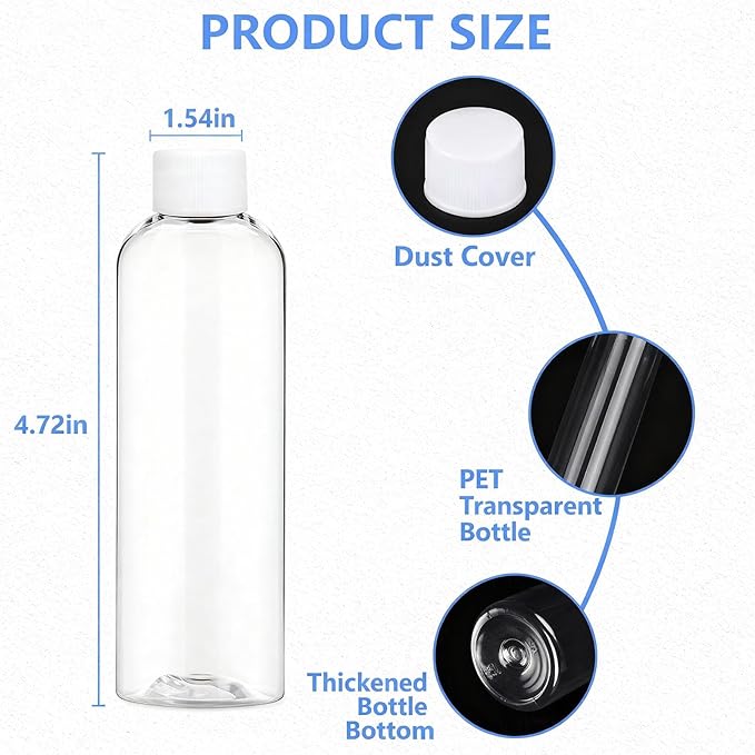 4 Pack 3.4 Oz (100ml) Clear Plastic Shot Bottles with caps - Travel Bottles for Health, Immunity, Wellness, Samples - Perfect for Ginger Juice & Personal Care on the Go