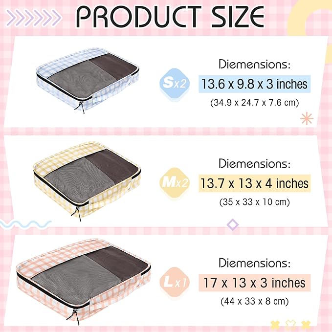 5 Pcs Packing Cubes for Suitcase Large Travel Cubes Carry on Luggage Organizer Bags for Clothes Accessories(Mixed,Plaid)