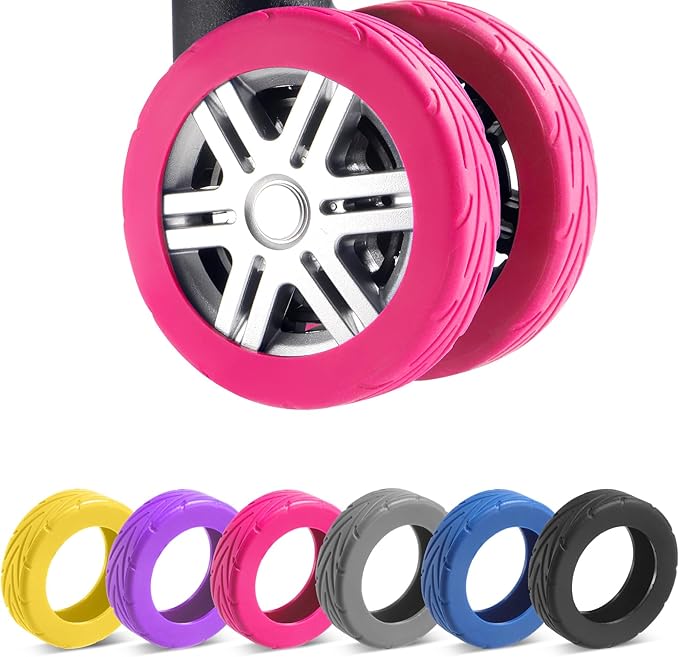 8 Pcs Upgrade Luggage Wheel Covers, Carry On Luggage Suitcases,Wear-Resistant, Anti-Noise, Silicone Wheel Protective Covers for 2-2.4" Spinner Wheel,Essential Travel Accessories (Hot pink)