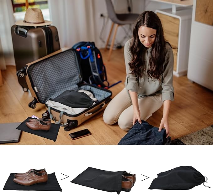 GONGKANGYUAN 2 Pack Shoe Bags for Travel Flannel Single Shoe Pouch with Drawstring for Men Women Travel Protecting Storing Shoes