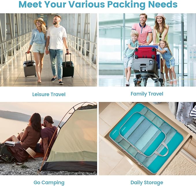 Cambond See Through Mesh Compression Packing Cubes - 4 Piece Expandable Space Saving Packing Cubes for Travel, Lightweight Travel Bags Luggage Packing Organizer Essentials for Suitcases, Lake Blue
