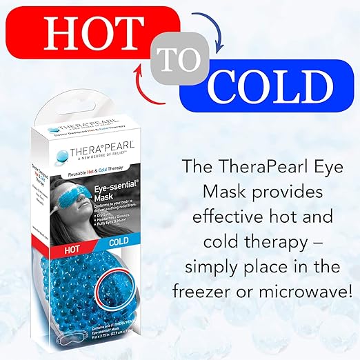 TheraPearl Eye Mask, Flexible Gel Beads for Hot Cold Therapy, Non Toxic Compress for Puffy Eyes, Blue, Reusable
