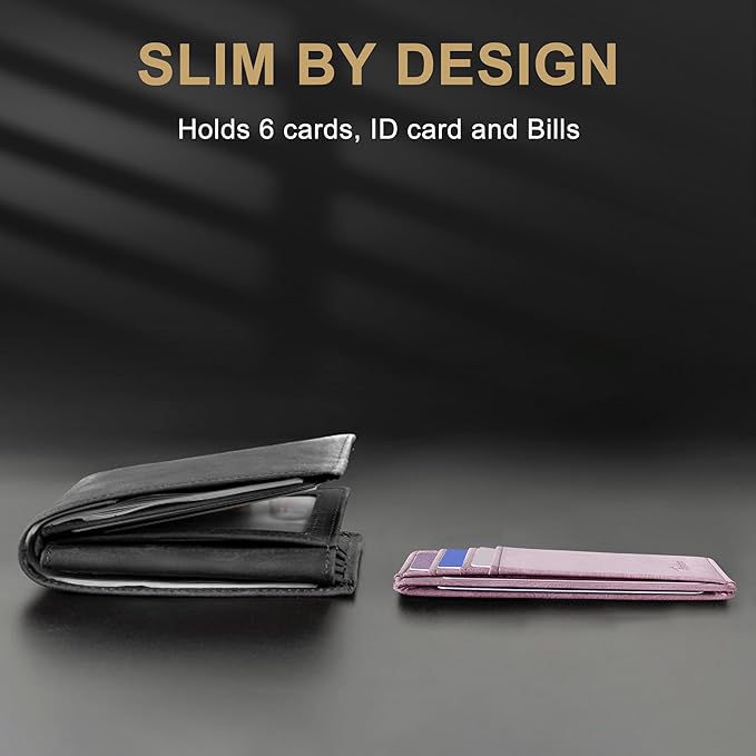 Travelambo Slim Wallet Front Pocket Minimalist Leather RFID Blocking Medium Size