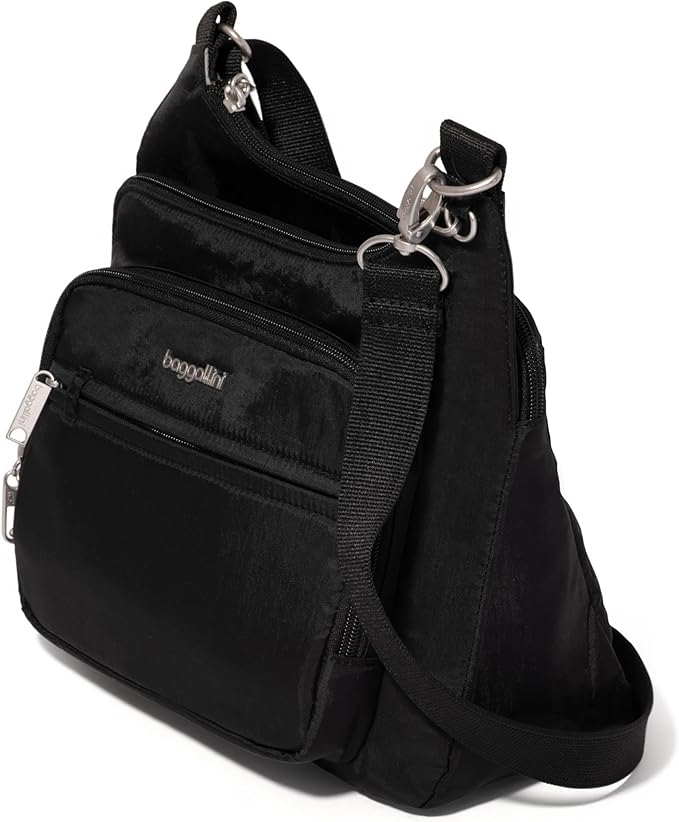 Baggallini Securtex Anti-theft Crossover Crossbody Bag 11”w X 8.5”h, Rfid, Built-in Wallet, Locking Zippers