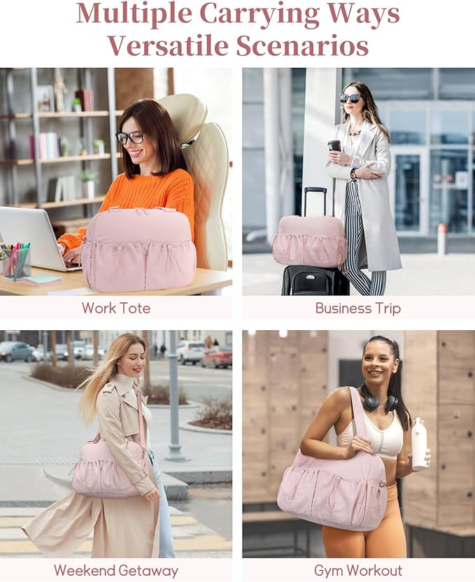Carry On Duffle Bag with 15.6 Inch Laptop Compartment, Gym Bag for Women with Wet Pocket, Shoe Bag and Toiletry Pouch, Personal Item Travel Duffel Weekender Overnight Bags, Pink