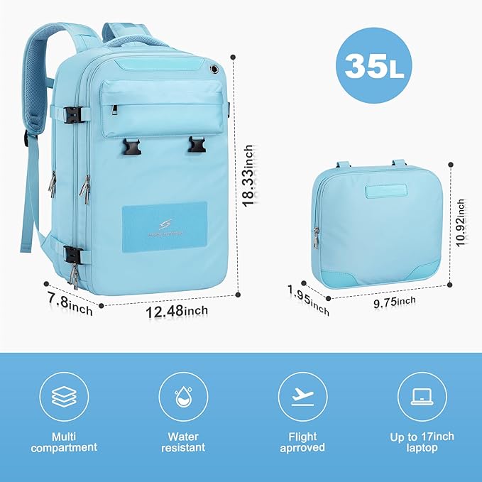 Maelstrom Travel Backpack for Women Men,35L Laptop Backpack Fits 17-Inch Laptop,Carry On Backpack for Airplanes with Crossbody Bag&Shoe Compartment&Toiletry Bag (Blue, Large)