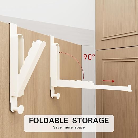 Over The Door Drying Rack, Foldable Portable Over The Door Hooks Hanger with Towel Racks for Coat Clothes Laundry Bathroom Bedroom Travel Hangers (Milky White, 2 Pack)
