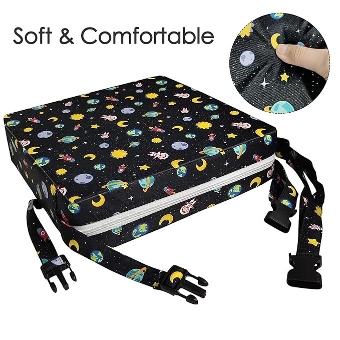 Booster Seat for Kitchen Chair - Washable Toddler Booster for Dining Table, Portable Travel Increasing Cushion for Kid (Star Black)