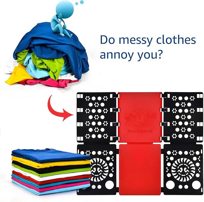 BoxLegend Version 3 Shirt Folding Board t Shirts Clothes Folder Durable Plastic Folding Helper Easy and Fast Folding Boards for Adults and Children, Black and Red