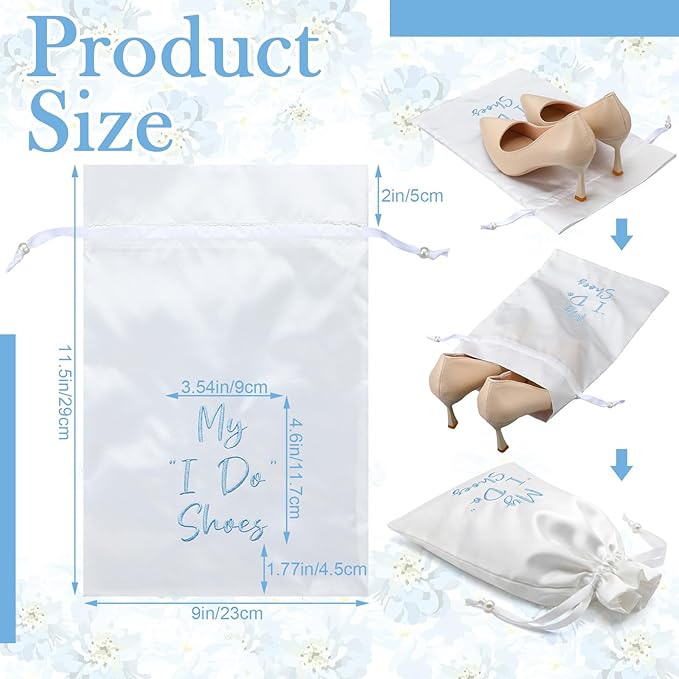 Bride Shoe Bag 11" x 9" Satin Wedding Shoe Storage Pouch with Drawstring Bridal Shower Gifts for Engagement Honeymoon