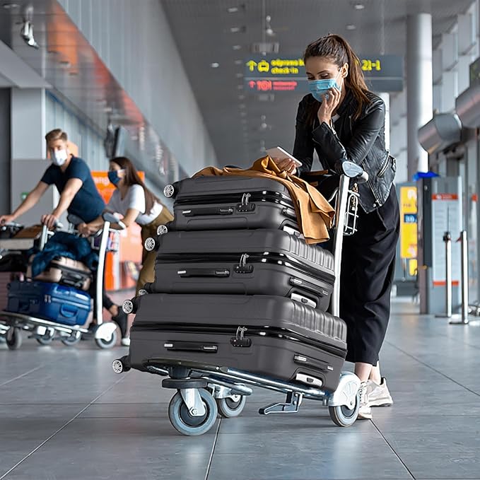 Karl home Luggage Sets 3 Piece, Hardside Carry on Suitcase Sets with Spinner Wheels & TSA lock, Portable Lightweight ABS Luggages for Travel, Business - Dark Grey, 20/24/28in