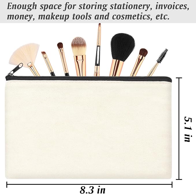 ZeeDix Canvas Pouch- Multi-purpose Cosmetic Bag with Zipper, DIY Craft Canvas Zipper Pouch Blank Makeup Bags Bulk Travel Toiletry Bag for Storage (8.3 x 5 inches)