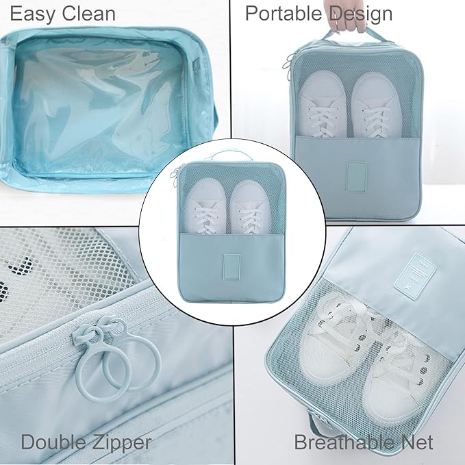 Shoe Bag for Travel, Travel Shoe Bag for Packing, Hold 3 Pairs of Shoes, Travel Essentials for Flying Shoe Organizer Shoe Storage Bag for Travel Light Blue