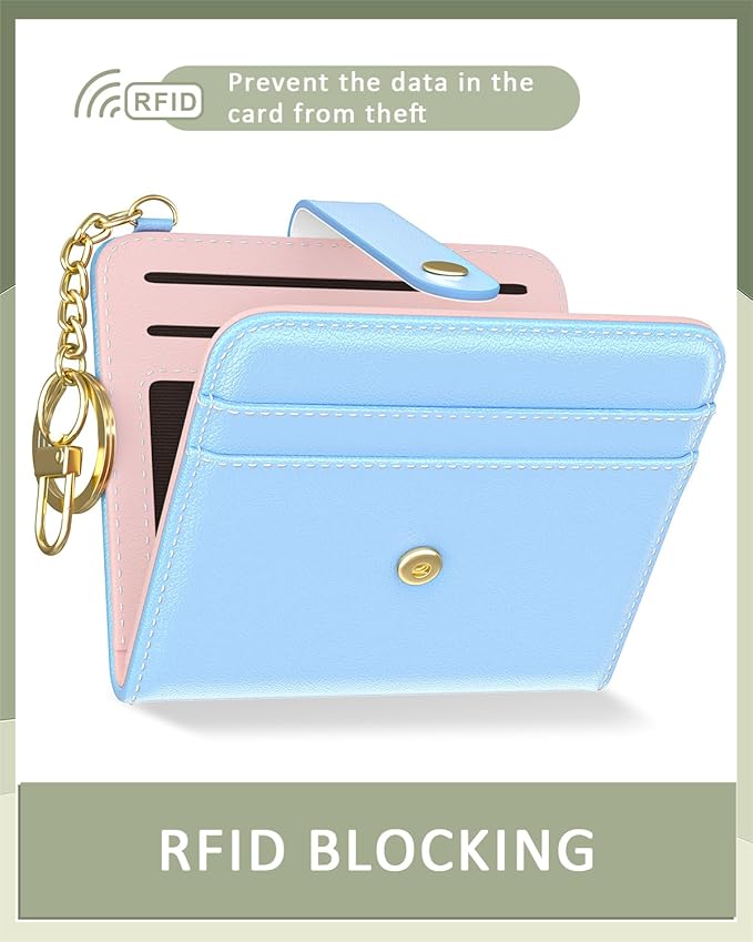 Aiawoxc Womens Wallet, RFID Small Wallets for Women, Slim Compact Credit Card Holder, Cute Leather Bifold Ladies Purse with Zipper Coin Pocket and ID Window, Blue