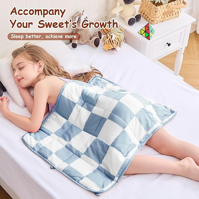 yescool Blue Checkered Weighted Lap Pad 2 Pounds Cooling Weighted Lap Blanket, Plaid Small Weighted Blanket, Weighted Throw Blankets Gifts for Travel Indoor Outdoor, 20"x30"