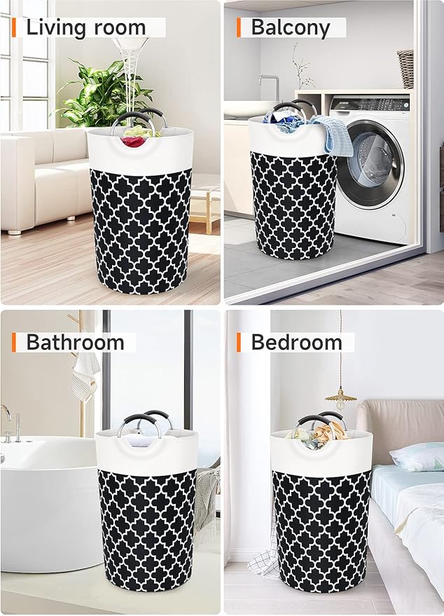 Large Laundry Basket Laundry Hamper Bag Washing Bin Clothes Bag Collapsible Tall with Handles Waterproof Travel Bathroom College Essentials Storage for College Dorm, Family (Black) 115L