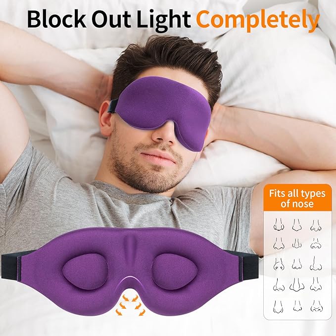Sleep Mask, Blackout 3D Contoured Sleeping Eye Mask, Upgraded Eyelash Friendly Night Blindfold with Adjustable Strap, Lightweight Soft Eyeshade for Women Men, Concave Cup Eye Cover for Travel Nap