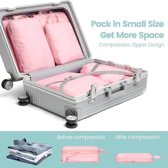 Cambond Compression Packing Cubes for Travel - Lightweight Expandable Travel Bags Luggage Organizers Travel Essentials Compression Cubes for Travel Space Saver for Carry on Suitcases Organizer