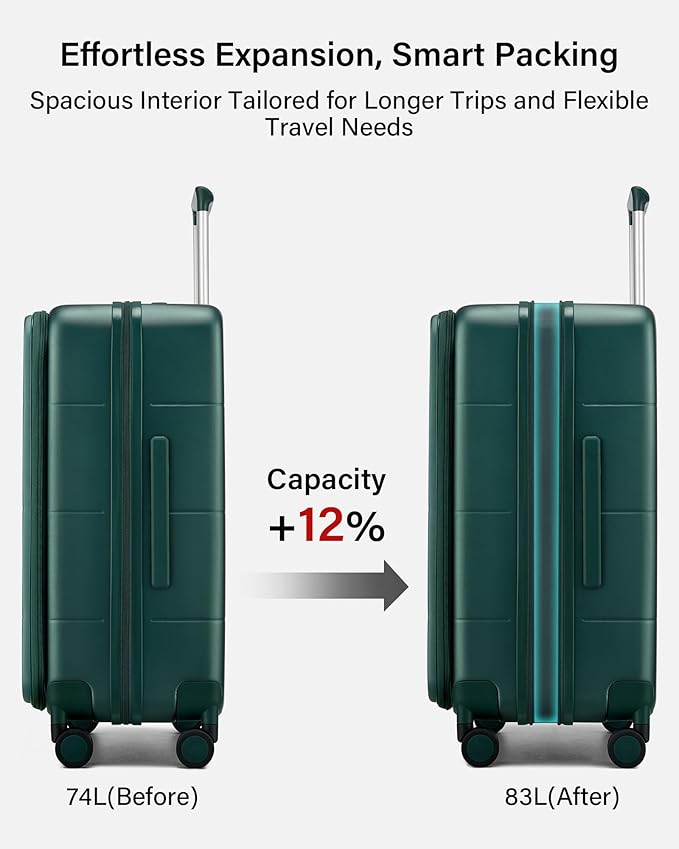 Hanke Hardside Expandable Checked Luggage, 24 Inch Top Opening Trunk Luggages with Spinner Wheels, All-PC Hard Shell Suitcase, Lightweight TSA Checked-Medium(Blackish Green, 83L)