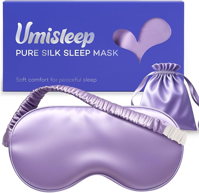 Umisleep Sleep Mask in Certified Mulberry Silk, 22 Momme 6A Soft Eye Masks for Sleep, Adjustable Sleep Masks for Women Men, Light Blocking Sleeping Mask, Silk Eye Mask for Sleeping, Blindfold, Purple