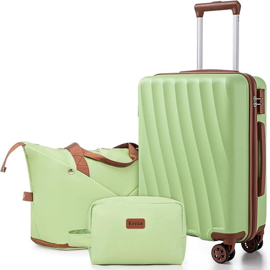 Carry on Luggage Sets 22x14x9 Airline Approved Durable Travel Luggage Suitcases with Wheels,ABS Hard Case Suitcases with Spinner Wheels,(LightGreen,3 Piece Sets(20"/DB/TB))