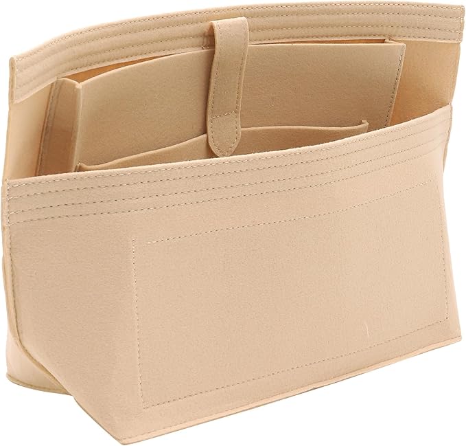 Doxo Purse Organizer Insert for Handbags, Tote Bag Insert Organizers with Laptop Compartment/Cup Holder, Softened Felt Compatible with LV Neverfull MM(Beige,Upgrade)