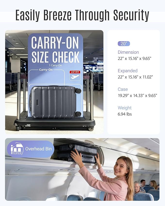 LIGHT FLIGHT Carry On Luggage 22x14x9 Airline Approved, Expandable Carry On Suitcases with Wheels, Lightweight Luggage, Durable Hard Shell 20 Inch Rolling Suit Case for Men Women Travel, Gray