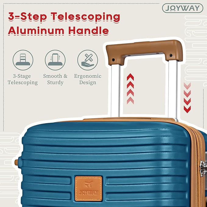 Joyway Expandable 24 Inch Luggage with Spinner Wheels, Lightweight Hard Shell Medium Checked Suitcase, 3 Piece Luggage Sets with TSA Lock, Blue