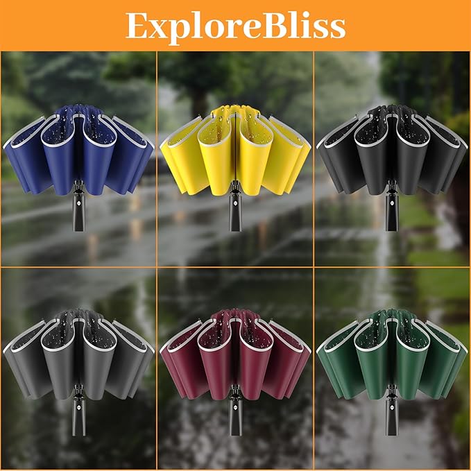 ExploreBliss Travel Umbrella Superior, Beautiful & Compact, Large Strong but Light Portable and Automatic Folding Rain Umbrella, Premium Grip, Fits Car & Backpack