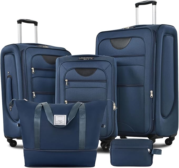 Luggage Sets Softside Expandable 3 Piece Set Lightweight Suitcase with Duffel Bag Upright Spinner Softshell, TSA Lock Carry On for Business for Family Travel (Dark Blue, 22"/26"/30")