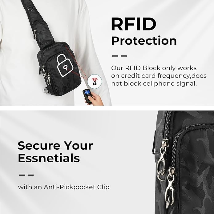 BROADREAM Mini Crossbody Sling Bag, Small Chest Bags Dual Pocket with Zipper Lock, RFID Blocking & Water Resistant Women Men