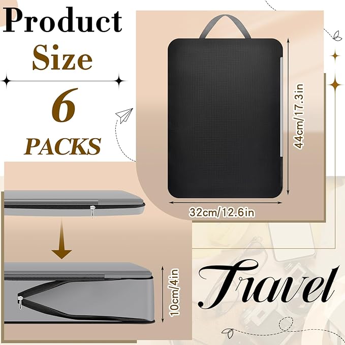 Hosuly 6 Pcs Ultralight Compression Packing Cubes for Travel 17.3 x 12.6'' XL Large Expandable Luggage Organizers for Save Space Family Long Trips (Black, Gray, Beige)