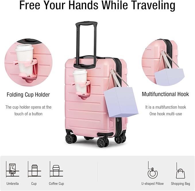 KYME Carry On Luggage 22x14x9 Airline Approved Expandable Hardshell 20 Inch Suitcase with TSA Lock Carry On Suitcase with Wheels Small Travel Rolling Luggage with Cup Holder for Women