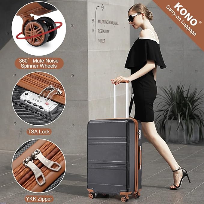Kono 28 Inch Luggage Expandable Suitcase with Spinner Wheels TSA Lock Lightweight PC+ABS Hardside Large Checked Luggage Durable Rolling Suitcase Apricot Black